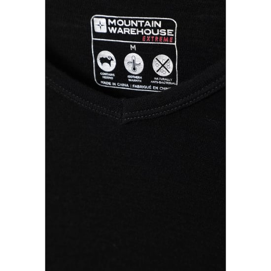 Mountain Warehouse Mens Merino Wool V Neck Base Layer Top (Black)