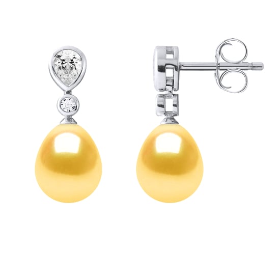 Drop Earrings Jewelry Sweet Water Beads 7-8mm Golden Pears 925