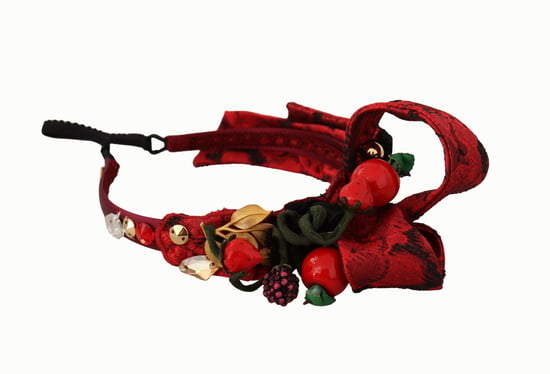 Dolce & Gabbana Women's Cherry Silk Crystal Bow Logo Diadem Tiara Headband