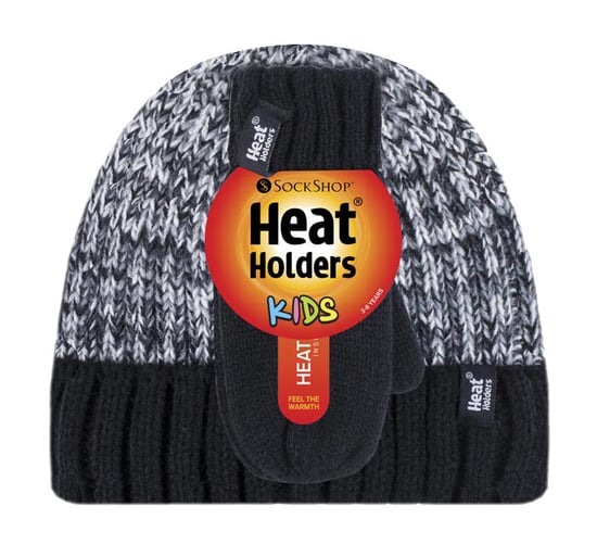 Heat Holders - Kids Boys Winter Knitted Thermal Fleece Lined Cuffed Beanie Hat and Mittens Set - BTO1P6 - Image 2