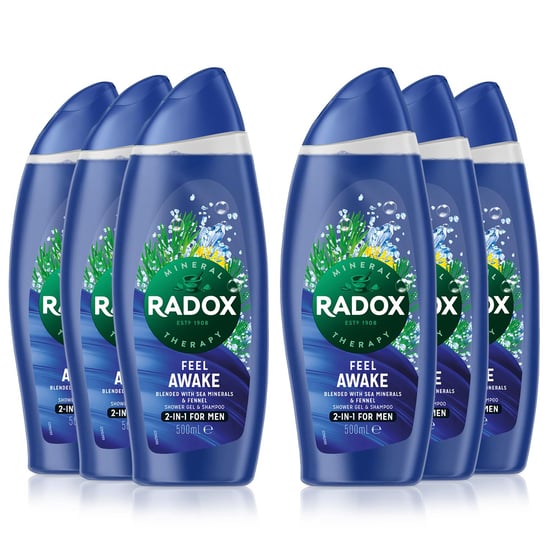 Radox for Men 2 in 1 Shower gel and Shampoo Fennel and Sea Minerals 6x 500ml