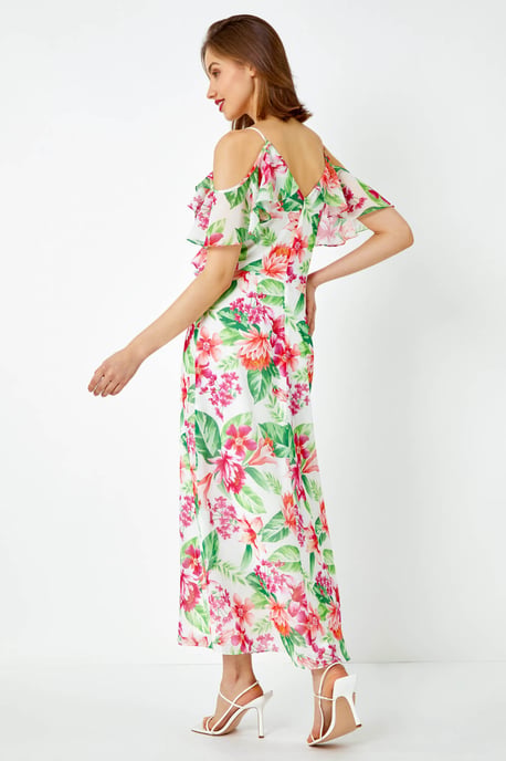 Floral Print Cold Shoulder Midi Dress - Image 3