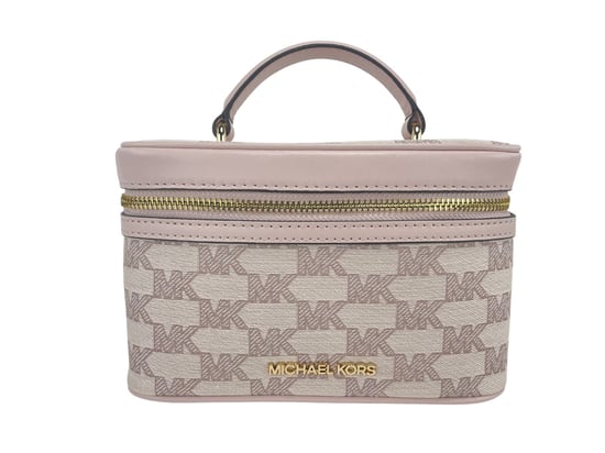 Michael Kors Women's Jet Set Medium Powder Blush Jacquard Canvas Zip Trunk Crossbody Bag