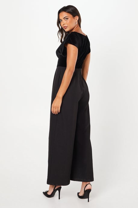Velvet Bodice Pleat Detail Jumpsuit - Image 3