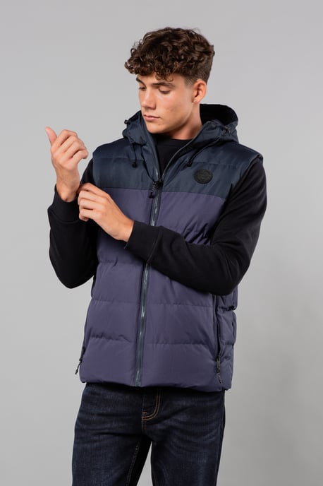 Navy Colour Block Padded Hooded Gilet