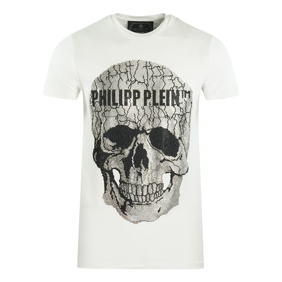 Philipp Plein Large Cracked Skull Logo White T-Shirt - Image 1