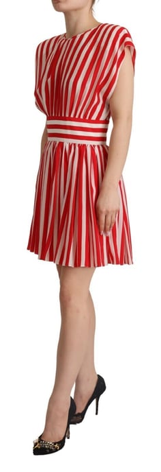 Dolce & Gabbana Red White Stripes Silk Mini A-line Women's Dress - Image 2