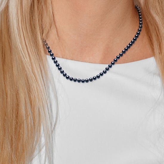 DIADEMA - Necklace - Real Freshwater Pearls - Black Tahitian Style - White Gold