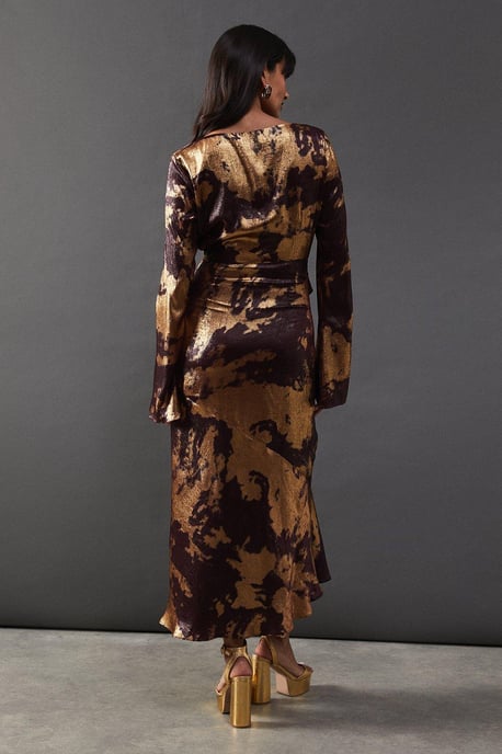 Metallic Marble Twist Front Bias Midi Dress - Image 3