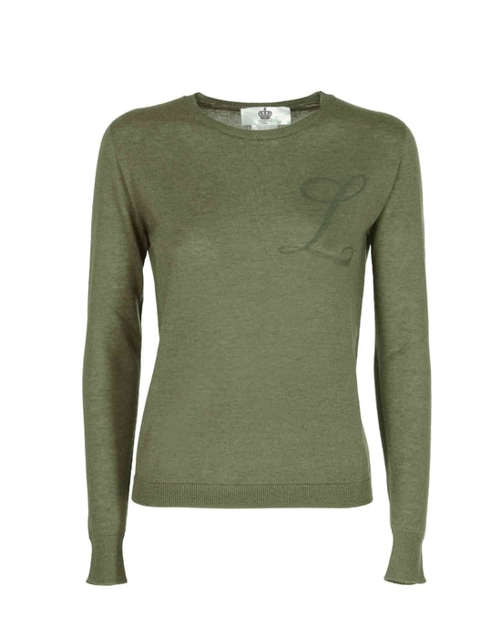 Crown Of Edinburgh Cashmere Long Sleeve Art 004 Green Letter L - Image 2
