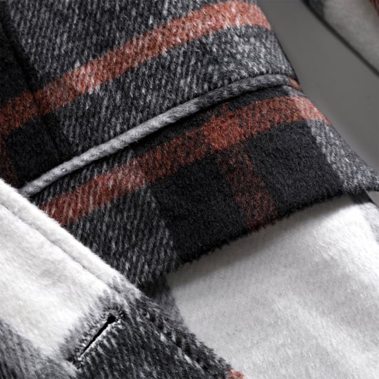 Lång slim fit rutig vinterjacka med sjalkrage för män Röd - Image 5