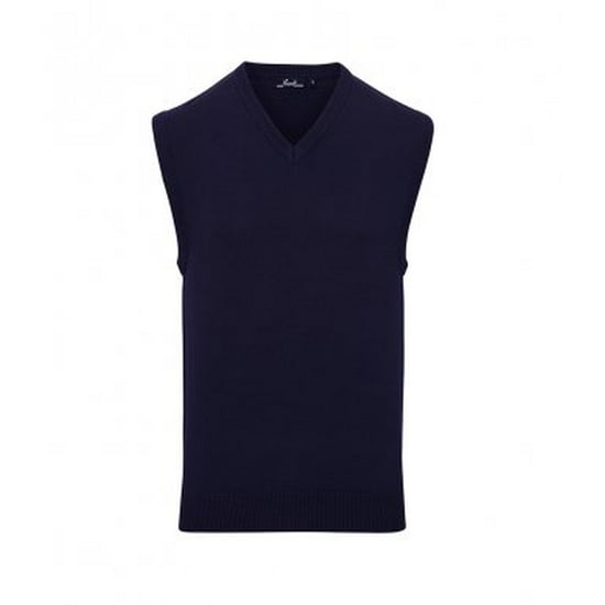 Premier Mens Sleeveless Cotton Acrylic V Neck Sweater (Navy) - Image 1