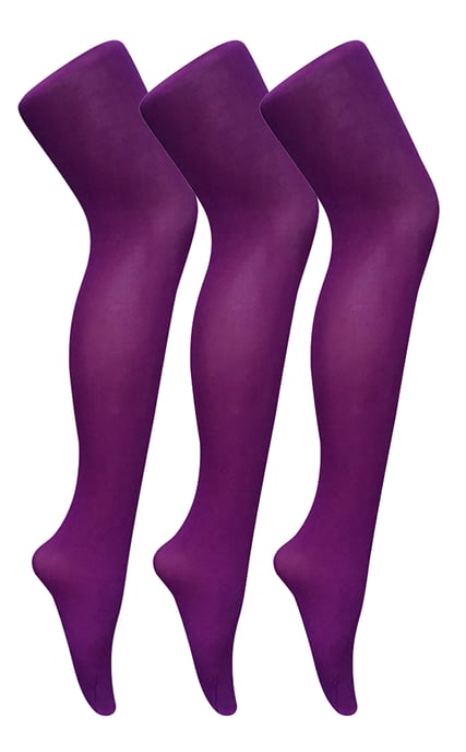 3 par flerpack damfärgade ogenomskinliga 80 denier-strumpbyxor | Sock Snob | Plain Block Colour-strumpbyxor - Imperial Purple - Image 1