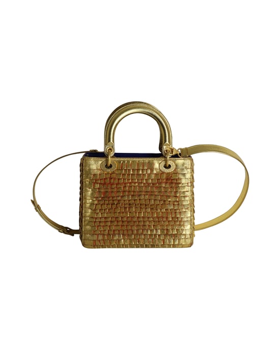 Dior Lady Dior Medium Bag 2019 Limited Edition by Olga de Amaral in Gold Leather - Image 3