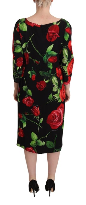 Dolce & Gabbana Kvinno svart röd rosor sheath stretch sidenklänning - Image 4
