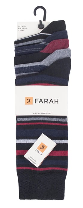 Farah - 5 Pack Mens Thin Breathable Classic Striped Patterned Soft Top Cotton Dress Socks - FCS271BLKBER (Striped) - Image 2