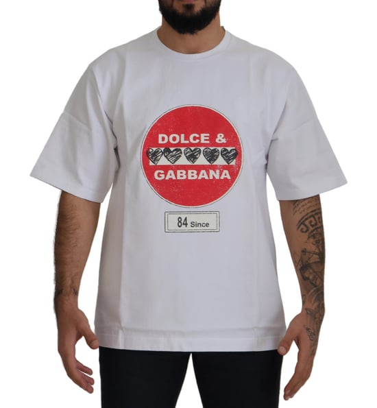 Dolce & Gabbana Vit Amor Hjärtan Bomull Crewneck Herr T-shirt - Image 1