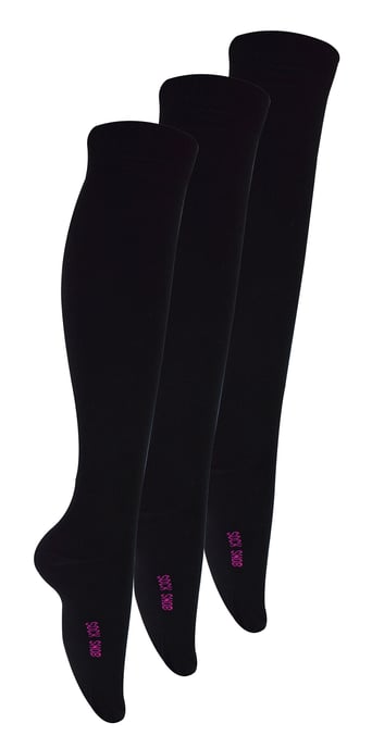 3 Pair Multipack Girls Knee High Bamboo Socks | Sock Snob | Plain Long School Socks for Kids - Black - Image 1