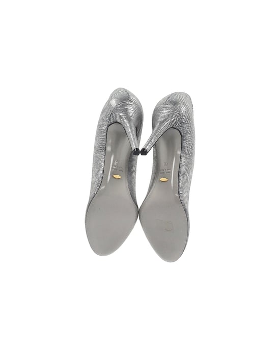 Sergio Rossi Round Toe Pumps in Silver Leather - Image 6
