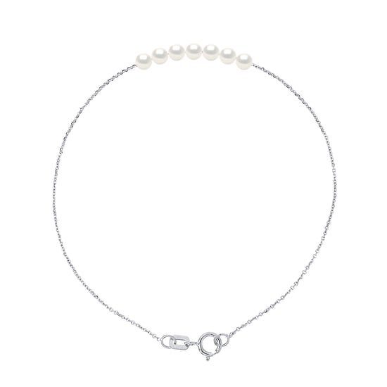 DIADEMA - Bracelet - 7 Real Freshwater Pearls - Cable Chain in White Gold
