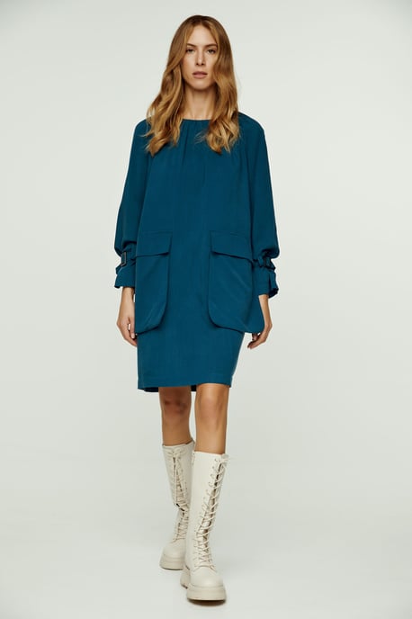 Petrol Blue Pocket Detail Tencel Dress