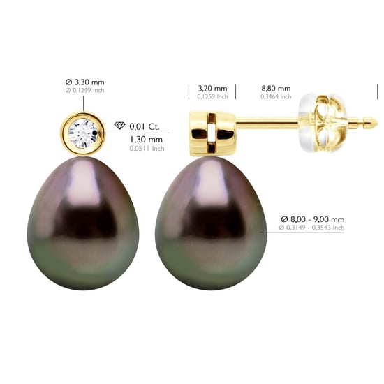 Oorbellen Prestige - Diamanten 0,02 ct - Geel goud - Echte gekweekte Tahiti parels Paar 9-10 mm - Image 2