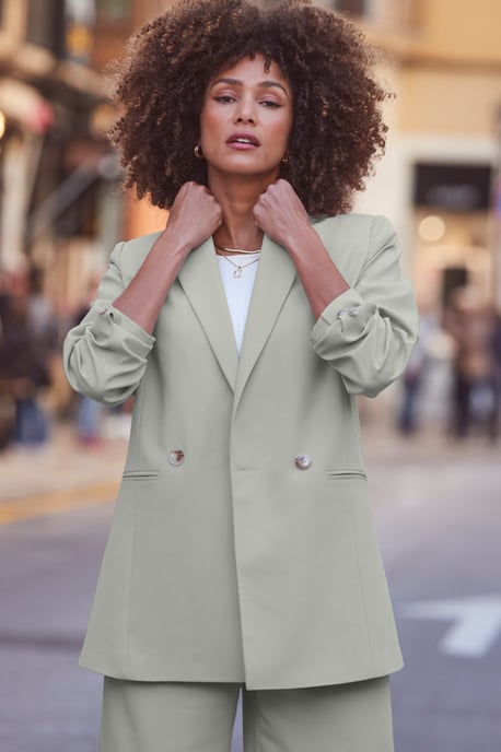 Mint Green Relaxed Fit Double Breasted Blazer