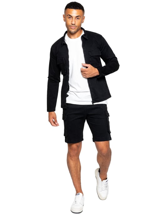 Enzo | Mens Cargo Tracksuit With Shorts Set - Black - Image 1