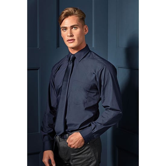 Premier Mens Premier Poplin Long-Sleeved Formal Shirt (Navy) - Image 2