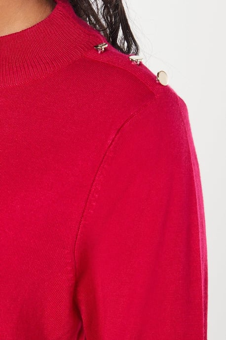 High Neck Button Shoulder Jumper