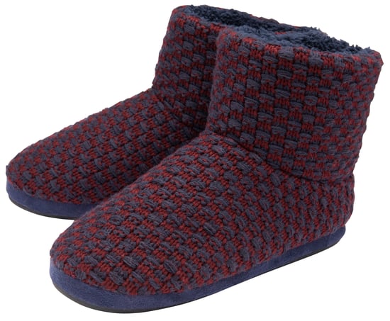DUNLOP - Mens Furry Sherpa Memory Foam Slipper Boots (8, Navy/Burgundy) - Image 1