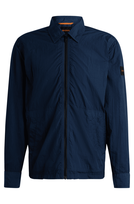 Men's Boss Crinkle-Effect Fabric Oversized-Fit Overshirt in Blue