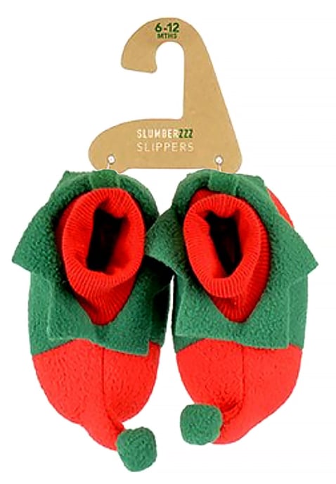 Baby Plush Christmas Slippers for Winter | Novelty Soft Sole Warm Elf & Reindeer Slippers for Baby Boys & Girls - Elf - Image 2
