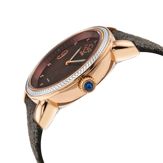 GV2 Ravenna Womens Swiss Quartz Brown Mother of Pearl Dial Brown Suede Embossed Watch Watch
