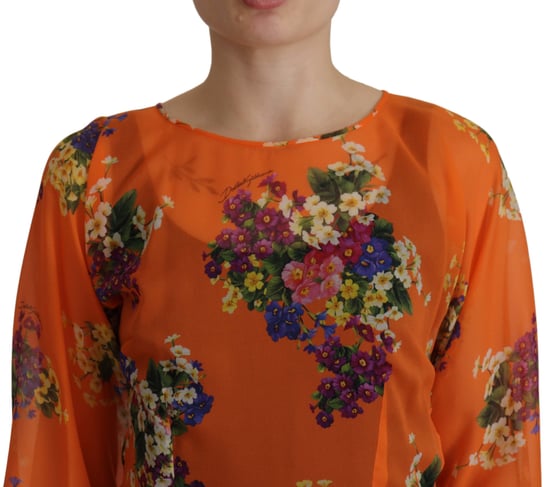 Dolce & Gabbana Orange Floral Print Long Sleeve Women's Blouse - Image 3
