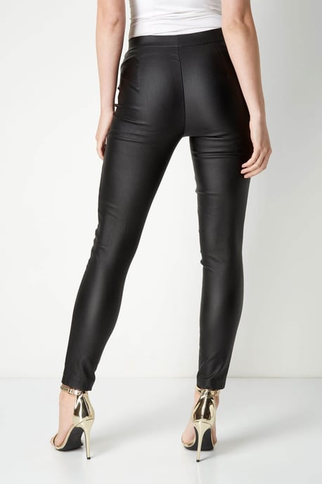 Faux Leather Pull On Stretch Trousers
