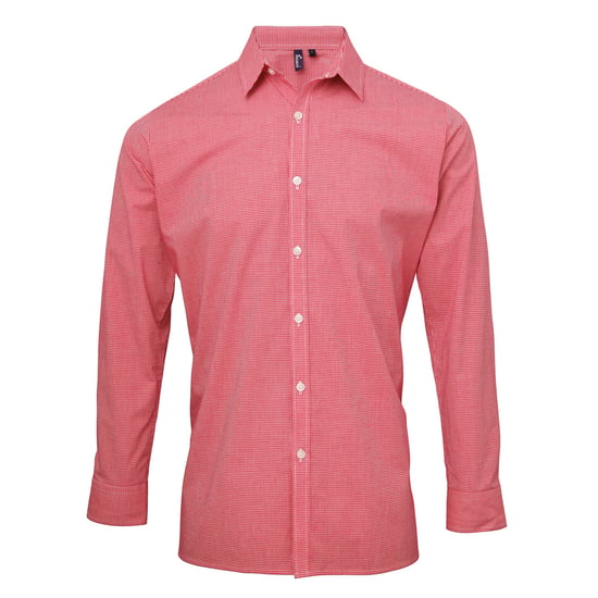 Premier Herenmicrocheck shirt met lange mouwen (Rood/Wit) - Image 1