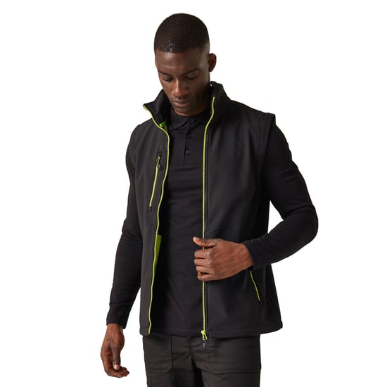 Regatta Mens Navigate Softshell 2 Layer Body Warmer (Black/Lime Green)