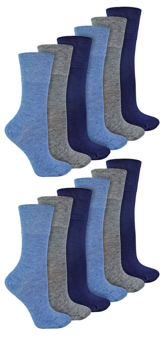 IOMI - 12 Pair Multipack Ladies Diabetic Bamboo Socks | Womens Extra Wide Seamless Socks with Non Elastic Gentle Grip Top - Blue - Image 1
