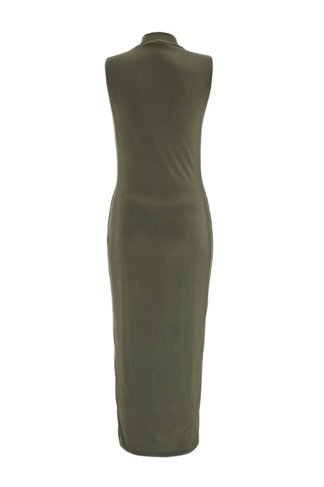 Khaki High Neck Midaxi Dress