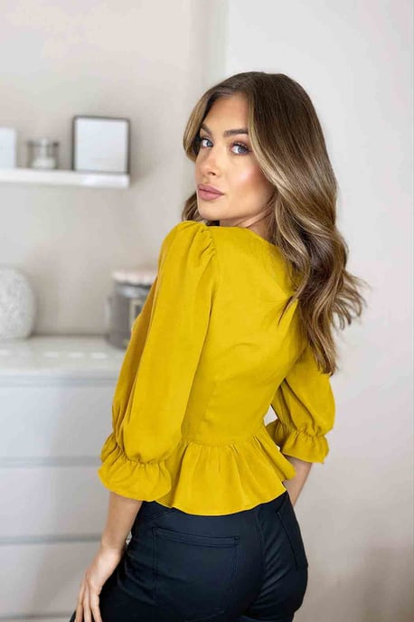 Chartreuse U Bar Empire Peplum Top