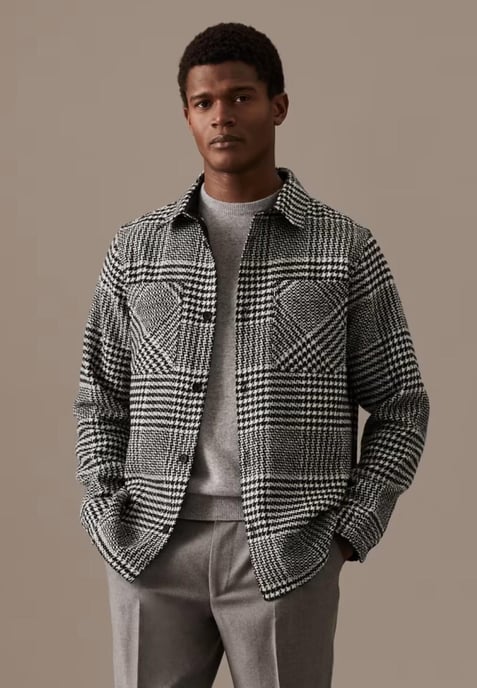 Autograph Mens Wool Blend Overshirt Black/White Check - Image 1