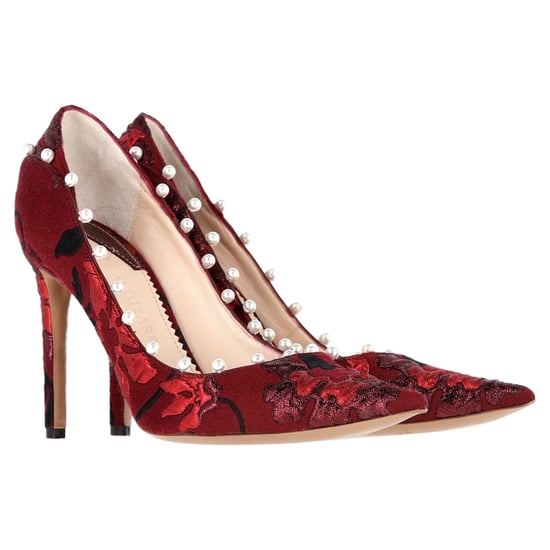 Aquazzura Pearl Embellished Pumps in Red Cotton - Image 4