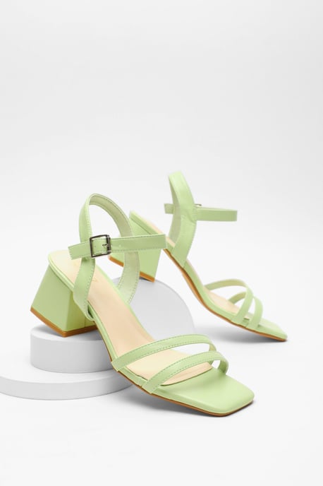 Green Faux Leather Block Heel Sandal