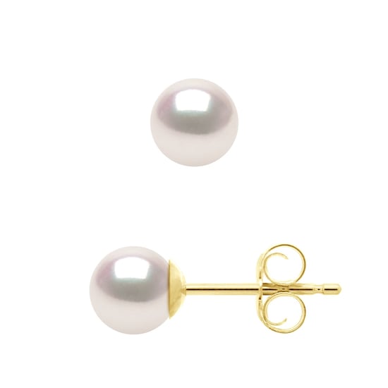 Earrings in Yellow Gold 750 and Real Cultured Pearls Akoya Japanese Certified Round 5-6 mm