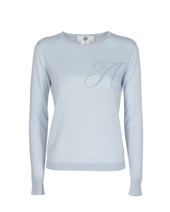 Crown Of Edinburgh Cashmere Long Sleeve Art 004 Light Blue Letter A - Image 2