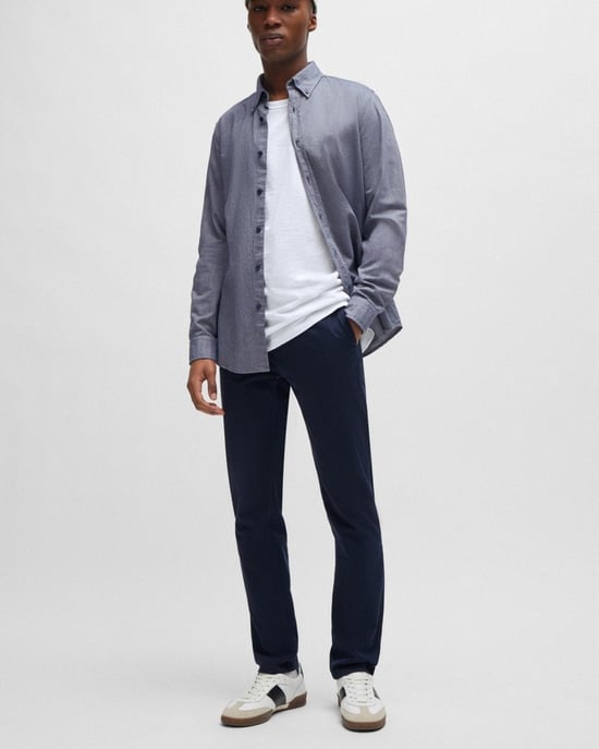 BOSS Orange Mens Slim Fit Chinos in Stretch-Cotton Satin