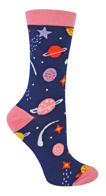 Miss Sparrow - Ladies Breathable Solar System Pattern Bamboo Socks - Space (Navy) - Image 1