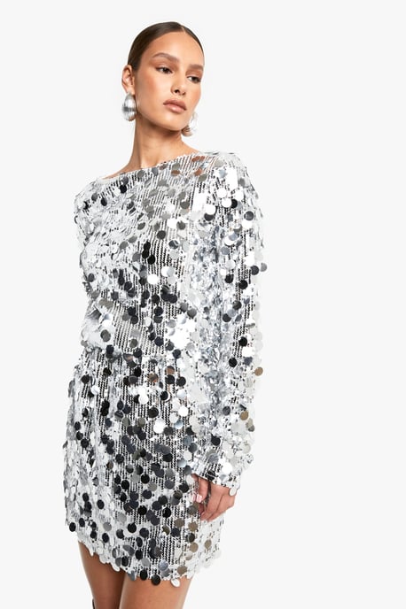 Disc Sequin Blouson Shift Dress