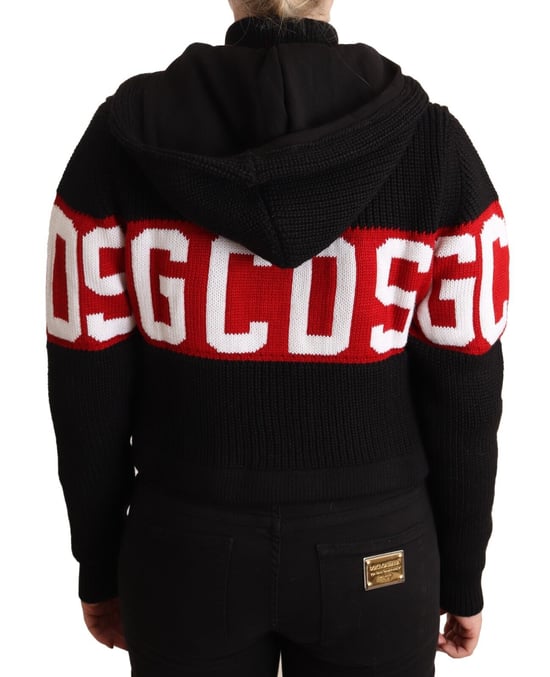 GCDS Vrouwen Zwart Cashmere Hooded Button Down Logo Cardigan Jacket - Image 3
